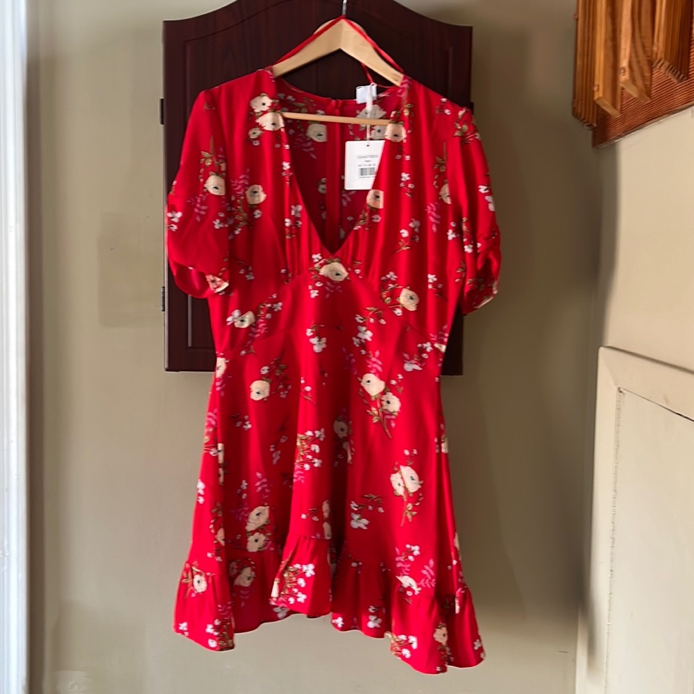 Floral print red dress